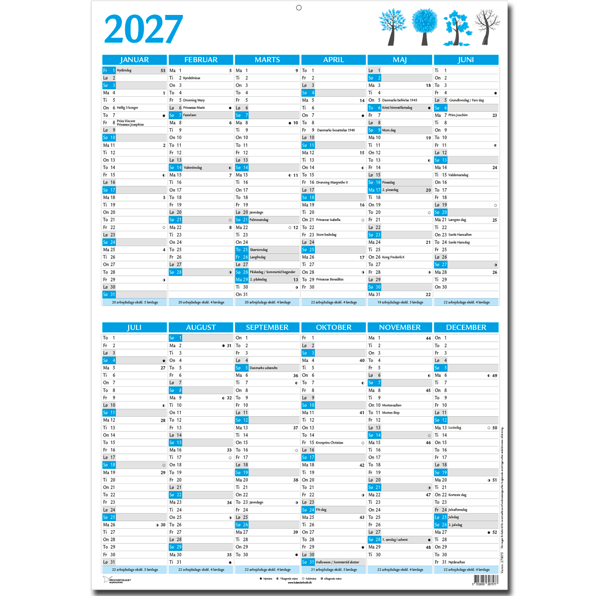 Dobbelt A5-vægkalender 2027, blå 1 Dobbelt A5-vægkalender 2027, blå