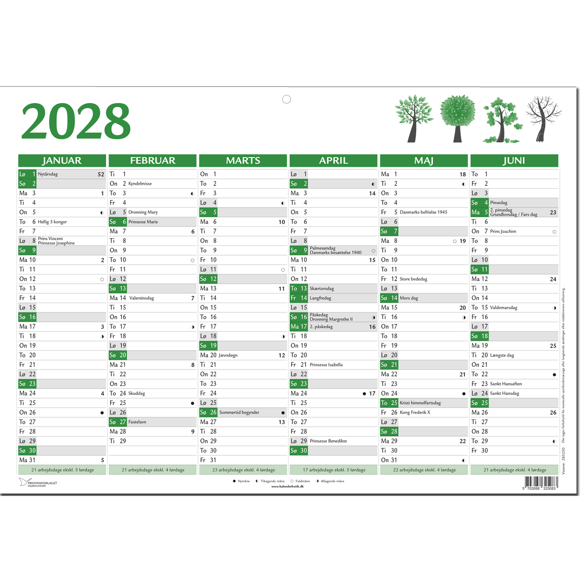 A3 vægkalender 2028 Grøn 1 A3 vægkalender 2028 Grøn