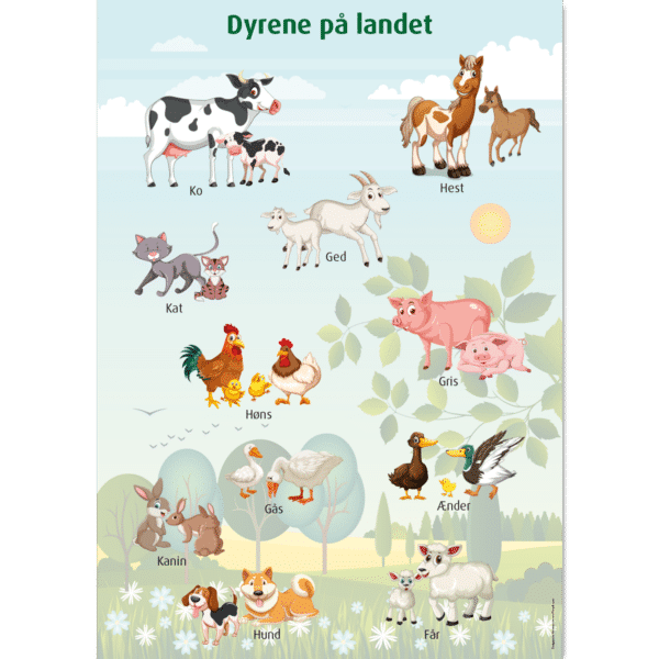Bondegårdsdyr børneplakat - Plakat landdyr